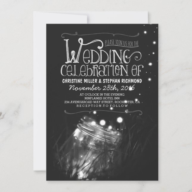 Romantische Abendlichter Masson Jar Hochzeit einla Einladung (Vorderseite)