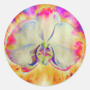 Romantische abstrakte Orchideenmalerei Runder Aufkleber