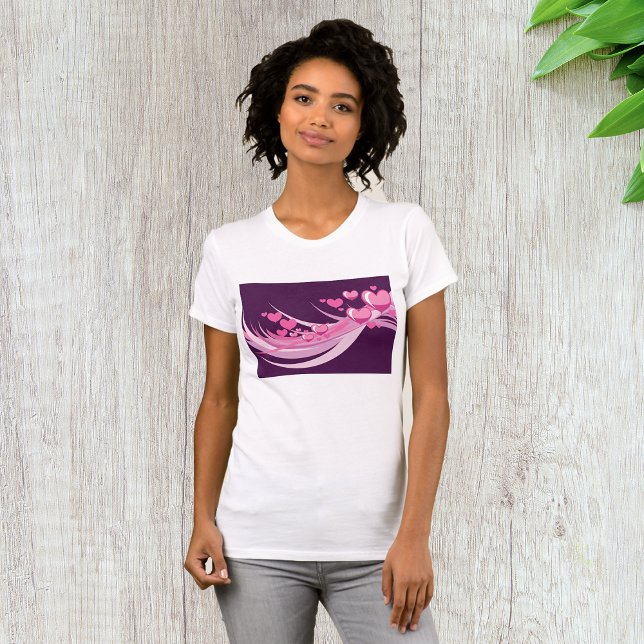 Romantische Abstrakte rosa Herzdesign auf Lila T-Shirt (Von Creator hochgeladen)