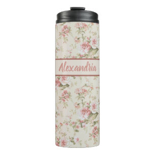 Romantische altmodische Rose Mit Monogramm drucken Thermosbecher