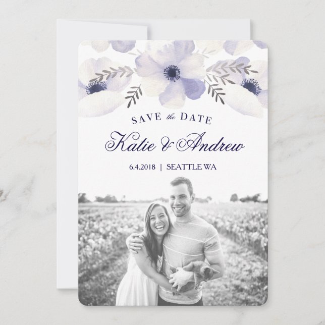 Romantische Anemone Save the Date (Vorderseite)