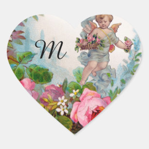 ROMANTISCHE ANGEL ANSAMMLUNG PINK ROSES UND BLUME Herz-Aufkleber