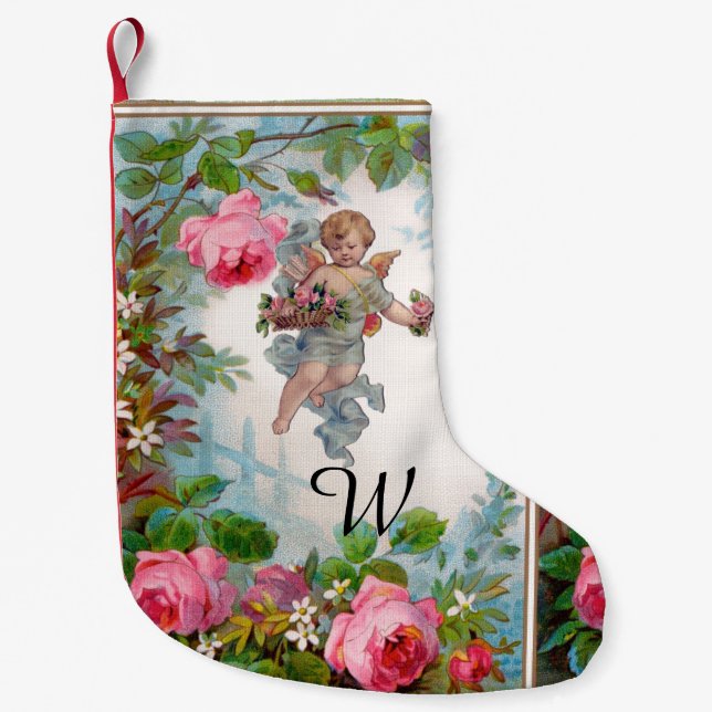 ROMANTISCHE ANGEL ANSAMMLUNG PINK ROSES UND BLUME KLEINER WEIHNACHTSSTRUMPF (Vorderseite)
