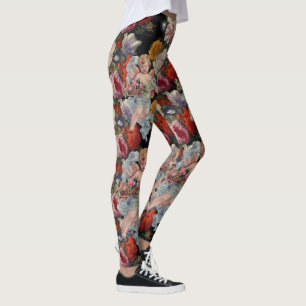 ROMANTISCHE ANGEL ANSAMMLUNG PINK ROSES UND BLUME LEGGINGS