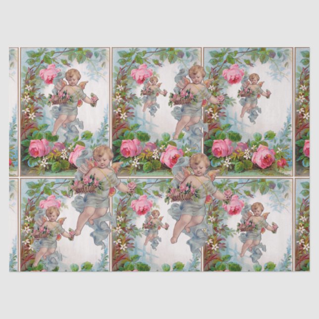ROMANTISCHE ANGEL ANSAMMLUNG PINK ROSES UND BLUME SEIDENPAPIER (Vorderseite)