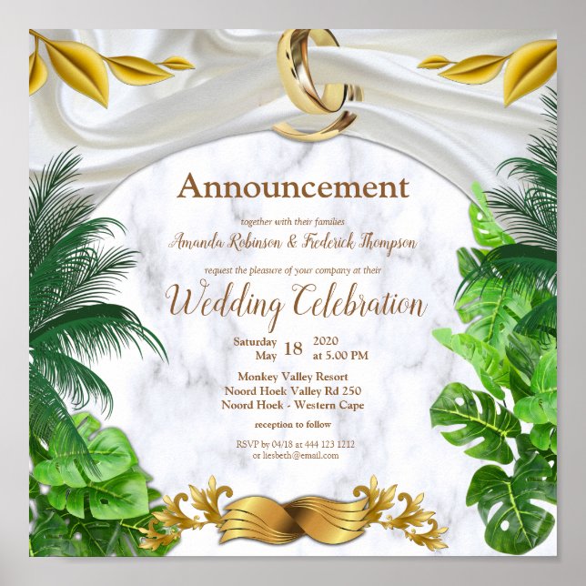 Romantische Ankündigung einer tropischen Hochzeit Poster (Vorne)