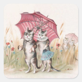 Romantische anthropomorphe Katzen im Quadratischer Aufkleber