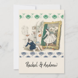 Romantische antike Hochzeit Einladung grün blau
