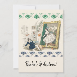 Romantische antike Hochzeit Einladung grün blau
