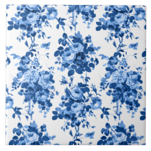 Romantische antike Vintage-Rosen-Blau auf Weiß Fliese