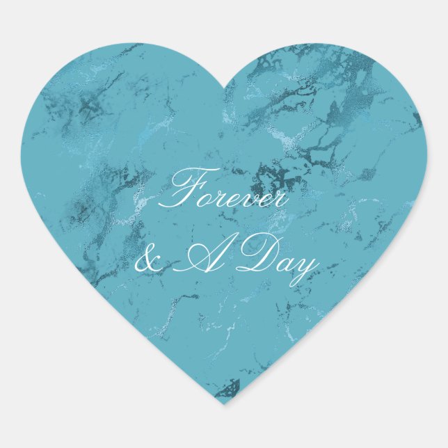 Romantische Aqua Blue Marble Wedding Herz-Aufkleber (Vorderseite)