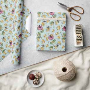 Romantische Aqua Queen Bee, Honeycomb & Blume Geschenkpapier