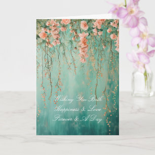 Romantische Aquamarin Blush-Blume Hochzeit Karte