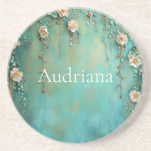 Romantische Aquamarin Blush Pink-Blume Getränkeuntersetzer