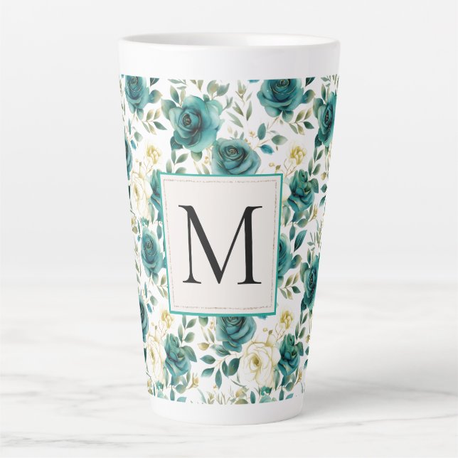 Romantische Aquamarin-grüne Creme-Rose Milchtasse (Vorderseite)