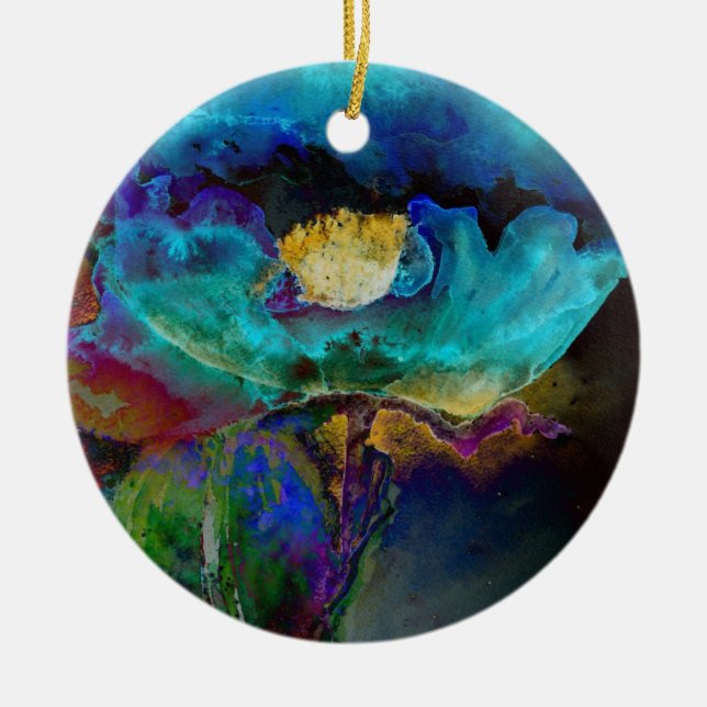 Romantische aquamarine Blumenbemalung Keramik Ornament (Vorne)