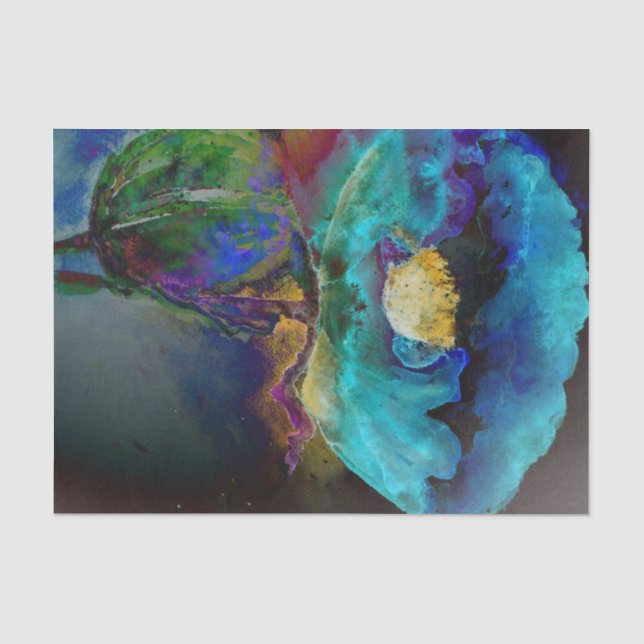 Romantische aquamarine Blumenbemalung Seidenpapier (Vorderseite)