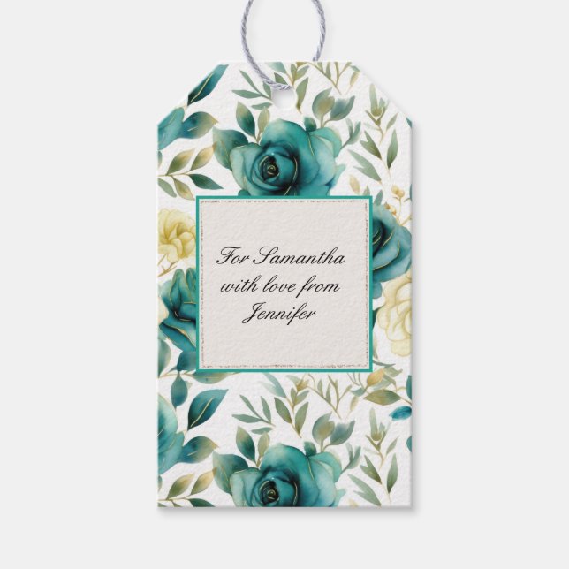 Romantische Aquamarine Creme Rose Brautparty Geschenkanhänger (Vorderseite)