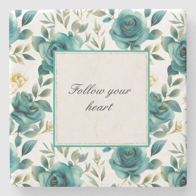 Romantische Aquamarine Creme Rose Brautparty Steinuntersetzer (Vorderseite)