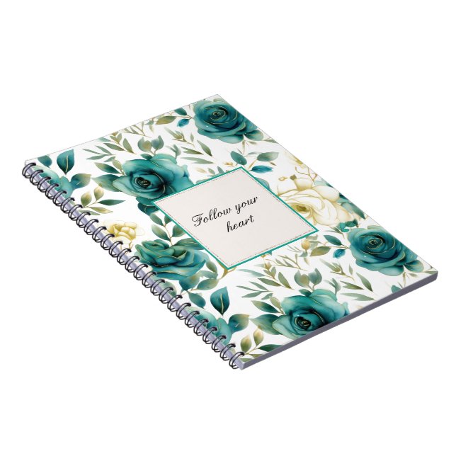 Romantische Aquamarine Creme Rose Floral Notizblock (Rechte Seite)