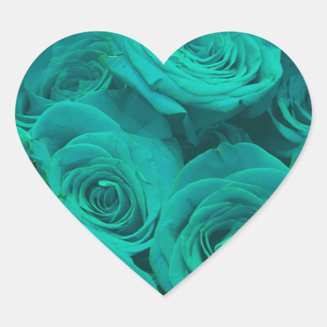 Romantische aquamarine grüne Rose Herz-Aufkleber (Vorderseite)