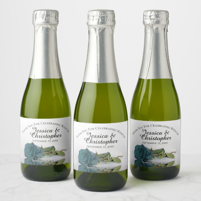 Romantische Aquamarine Rose Elegante Wedding Danke (Flaschen)