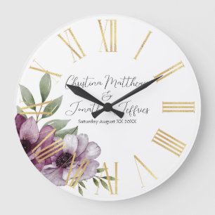 Romantische Aquarell-Anemonen Große Wanduhr