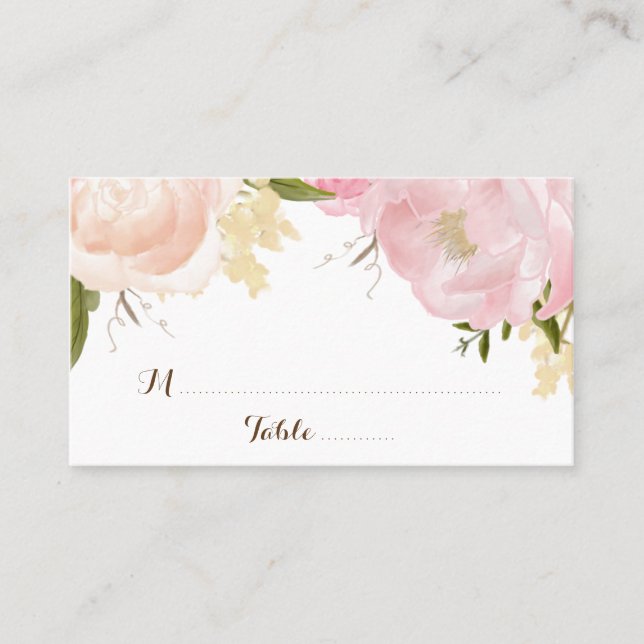 Romantische Aquarell-Blume-Escort-Karte - CUSTOM Platzkarte (Vorderseite)
