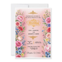 Romantische Aquarell-Blumen-Hochzeitseinladung