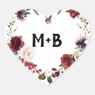 Romantische Aquarell-Bordeaux-Rot-Blush-Rosen-Blum Herz-Aufkleber