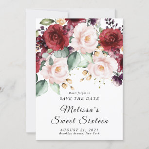 Romantische Aquarell-Burgunder Save-the-Date Einladung