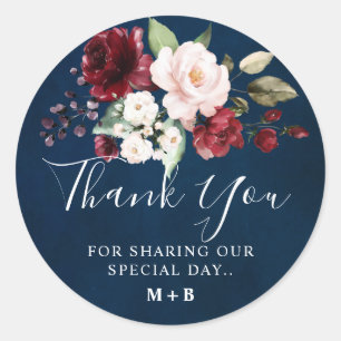 Romantische Aquarell-Burgunderrot-Navy-Blumen Runder Aufkleber