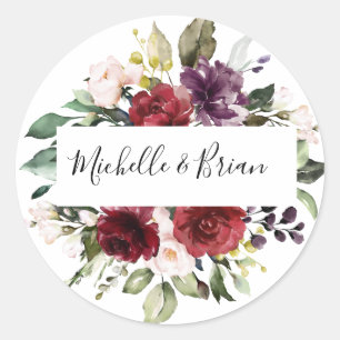 Romantische Aquarell-Burgunderrote Rosen Floral Runder Aufkleber
