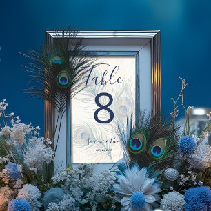 Romantische Aquarell-Hochzeit Pfauenfedern TLW26 Tischnummer