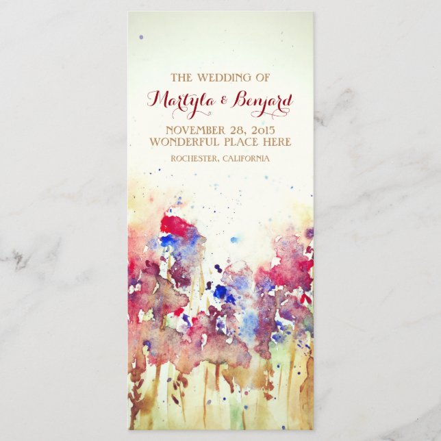 romantische Aquarell-Hochzeitsprogramme - Herbstbl Programm (Vorderseite)