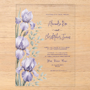 Romantische Aquarell-Iris-Gartenhochzeit Acryleinladungen