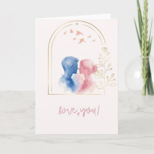 Romantische Aquarell Liebeskarte mit Paar & Goldbo Karte