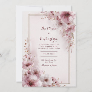 Romantische Aquarell-Magenta-Rosa-Floral-Hochzeit Einladung