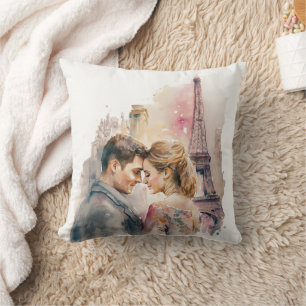 Romantische Aquarell-Paare in Paris   Kissen