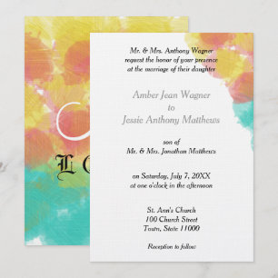 Romantische Aquarell-Rosa-Blau-Gelbe Hochzeit Einladung