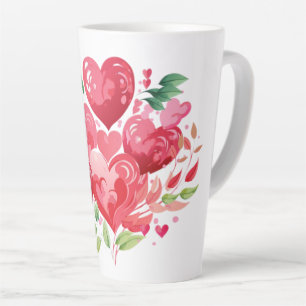Romantische Aquarell-Rosa Herzen und grüne Blätter Milchtasse