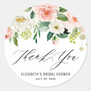 Romantische Aquarell-Rosa-Pfirsich-Blumen Dankesch Runder Aufkleber