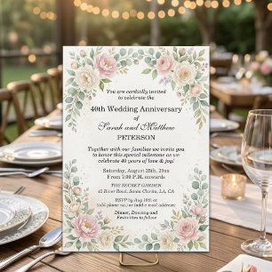 Romantische Aquarell-Rosen 40. Hochzeitstag Einladung