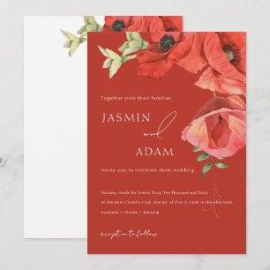 Romantische Aquarell-Rote-Mohn-Blumen-Hochzeit Einladung
