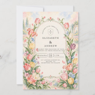 Romantische Aquarell-Tulpen-Hochzeit Einladung