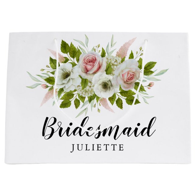 Romantische Aquarellbäder Rose Blumenbräune Große Geschenktüte (Vorderseite)