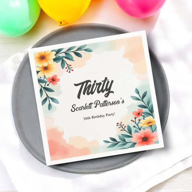 Romantische Aquarellblume Sommer 30. Geburtstag Serviette (Von Creator hochgeladen)