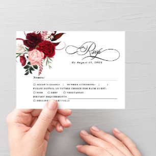 Romantische Aquarellfarbe Burgund Floral Wedding R RSVP Karte