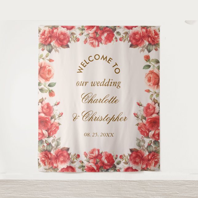 Romantische Aquarellfarben - Begrüßung Wandteppich (Vorderseite)