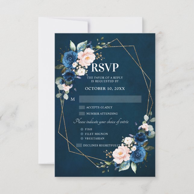 Romantische Aquarellfarben, blau-floral geometrisc RSVP Karte (Vorderseite)